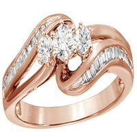 Bijeli prirodni dijamant tri kamenog prstena u zlatu od 10k ruža