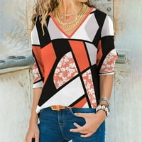 Feternal ženska modna ležerna temperamenta V-izrez nepravilni prugasti geometrijski ispis bluza s dugim rukavima ženske vrhove