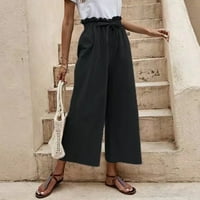 Plus kapri hlače za žene Ljeto pamučno posteljina casual dugačak pant visoki struk labavi fit casual