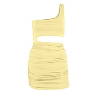 Haljine za žene ljeto elegantno bez rukava jedno ramena ženska a-lirna solidna temperamenta Datum žute haljine m