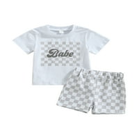 Djevojke Oprema za ispis, majica s kratkim rukavima, tiskana majica sa okruglim vratom + elastična struka labava kratke hlače, 0- godine