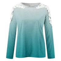 Majice za žene čipke šuplje od vrhova pada hladne majice gradijent boje s dugih rukava Crewneck bluze