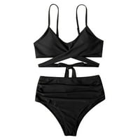 Ženski kupaći kostimi Tummy Control Plus Size Coleit Coveruit Modni Split kupaći kostim Show Struk Prilaz Cross Sexy Bikini Black M