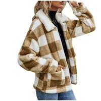 Loopsun Ljetna odjela za štednju za ženske kapute, ženski lapeli dvostruki džep jesen zimski plišani