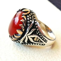 Crveni oni muški prsten, prirodni crveni nakit, nakit, srebrni nakit, srebrni prsten, rođendanski poklon, teški muški prsten, arapski dizajn, prsten od osmanskog stila, Ring, Turska mens ring
