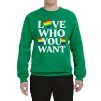 Wild Bobby, LGBTQ Rainbow zastava Ljubav Koga želiš, LGBT ponos, grafička dukserica unise Crewneck, Kelly, Veliki