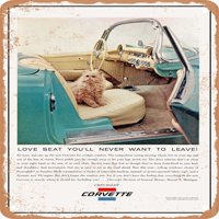 Metalni znak - Chevy Corvette ljubavno sjedalo koje nikad nećete željeti napustiti vintage ad - Vintage