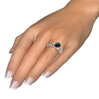14k bijelo zlato 3. CTW Black Diamond Ring s dijamantima Filigranski list Art Deco