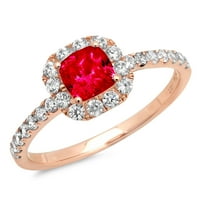 1.23CT Princess Cret Crvena simulirana rubina 14K ruža Gold Gold Anniverment HALO prstena veličine 8,75