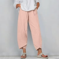 Pantalone za žene pantalone pamuk solidne boje dnevne žene ljetne hlače za žene ružičasto xl