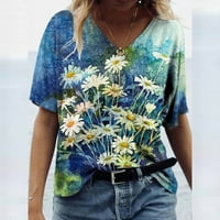 Ichuanyi trendy cvjetna majica Ženski ljetni kratki rukovi Tunički vrhovi V izrez Grafički majica Majica