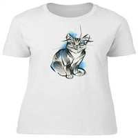 Slatka mačka crtež na plavom mjestu majica za majicu - MIMage by Shutterstock, ženska XX-velika