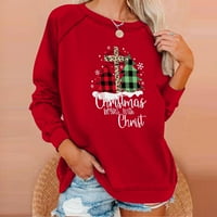 Tklpehg Womens Crewneck Duks ležerni pulover vrhovi božićni uzorak Ispis labavo fit bluza Crewneck raglan