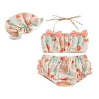Djevojke novorođene Djevojke kupaće kupaće bikinis set cvjetni vrhovi tiska + kratke hlače + plivačka kapa