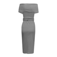 Haljine za žene kratki rukav, puna povremena dužina gležnja maxi izvan ljetna haljina na ramenu siva