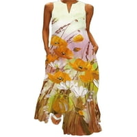 Capreze ženske duge maxi haljine V izrez Ljeto plaža sa ručicama bez rukava kaftan cvjetni print stil