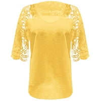 Ženske majice Ženska proljetna ljetna majica Labave casual v izrez čipka za izrez na rukavu s rukavima Yellow size xl