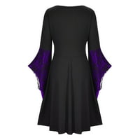 Tking modni ženski gotički retro midi haljine flare s dugim rukavima četverokutni vrat čipka štanda