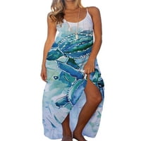 Ženska kornjača Print Long Maxi haljina Seksi Dnevna hawar Summer Beach Sundress bez rukava havajska