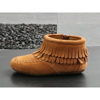 Oucaili Girl Fringe Boot Non-slip Dress Booties Zipper Ankle Boots Fashion Tassel Shoes Children Khaki