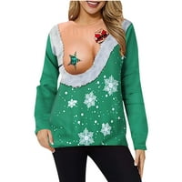 Tenjioio Clearence Ženski casual smiješan božićni print dugih rukava okrugli vrat pulover bluze parovi