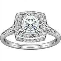 1. CT vintage stil okrugli dijamantski halo prsten sa akcentima, veličina 6.5