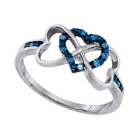 10kt bijelo zlato Žene okrugle plave boje Diamond trostruko trojstvo srčano prsten CTTW