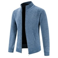 MENS CARDIGAN džemper puni zip mrzovite pleteni kaput muns jesen moda sa rebrastim ivicama Blue veličine