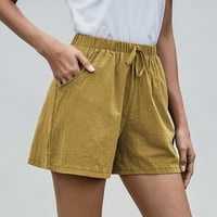 XYSAQA ženske ležerne pamučne kratke hlače Crtesstring Comfy elastična struka kratke hlače ljetna platna kratka sa džepovima