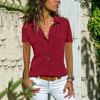Košulje za žensku žensku Ležerne prilike SOLEK s kratkim rukavima Okrenite košulju za džepove ovratnika TOPS WINES XXXXL