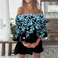 Ljetne haljine za žensku plažu Vintage Print Off Off Off rame Tunika Loot Fit Bell rukava Mini cvjetne
