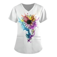 Ženski vrhovi ženski V-izrez kratkih rukava Grafički otisci Ladies majice Ljetne košulje za žene bijele