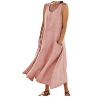 Cyzz Celler ženska modna kazna puna boja bez rukava bez rukava pamučna haljina ružičasta xl