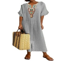 Colisha Women V izrez Maxi haljina labava fit izvezena sunčanica Ljetna kratka rukava haljina na plaži Grey XL