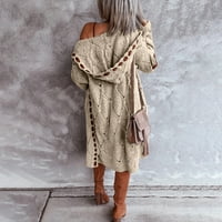 Symoidni ženski kaputi - modni dugi rukav ležerni dugi kardigan džemper s gornjim odjećom bež l
