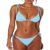 Uhndy Women podstavljeni zavoj bikini set zastrašujući push up kupaći kostimi G-string plavi m