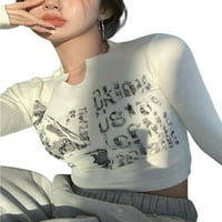 Vrh dugih rukava za žene Y2K grafički ispis majica Slim Fit Cropped Tee majice