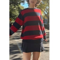AFUNBABY Žene Y2K Striped džemper Ležerne prilike labavi pleteni preveliki pulover dugih rukava 90-ih