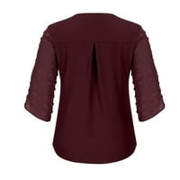 Ženska elegantna bluza V izrez na vrhu gaze patchwork batwing poluljeve pune boje majice casual labavi fit zakrivljenim rukom