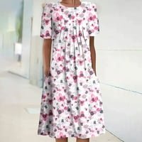 Žene ljetne haljine sunčane haljine CREW vrat kratkih rukava ružičasta xxl