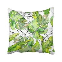 Zelena tropska havaja napušta palme u akvarelom akvarelli divlji cvijet za plažu jastučni jastuk na