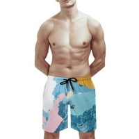 Muškarci kupaći debla modna slobodno vrijeme morska obala Hot 3D digitalni tisak čipkasti džepovi Mrežni kupaći odijelo Plavi XXL