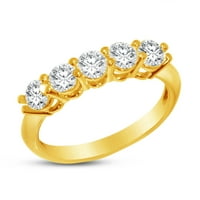 Čvrsta 14K žuto zlato okruglo rezanje pet kamenih godišnjica prsten za vjenčanje CZ CUBIC Zirconia 1.0cttw.