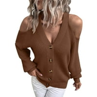Plus veličina za ženske bluze Žene Modni hladni ramena dugme pletene džemper Cardigan dugih rukava Top