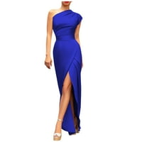 Bazyrey ljetne haljine za žene čvrste haljine ženske jedno rame trendi bez rukava i flare haljine plave