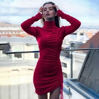 Ženska haljina za jesen žene Seksi moda Turtleneck dugih rukava pune boje za širenje rublja za sunčanje haljina Tanqike l