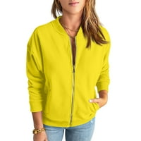 APEPAL ženski zip up up pune boje dugim dugim rukavima casual jakna vrhova slatka modna labava tunika žuta xl
