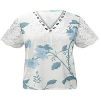 Colisha Women majica cvjetni print majica V izrez ljetni vrhovi labavi odmor kratki rukav pulover plava