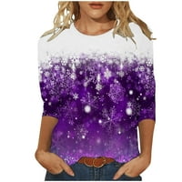 Duljine majice za rukav za žene Božićne casual Crewneck vrhovi labavi fit pulover ljubičaste veličine