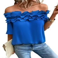 Ženska casual ravnica sa ramena Top kratkih rukava plave bluze m